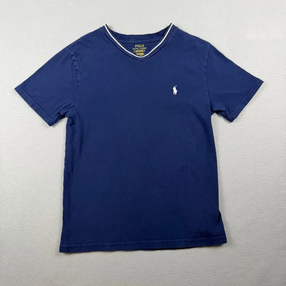Polo Ralph Lauren Boys V-Neck Pony Tee Blue M 10-12